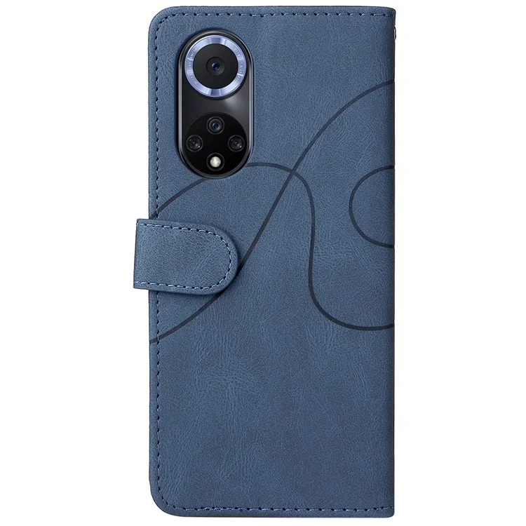 KT Leath Series 1 Anti-fingerprint Dual-Color Splicing Style Flip Phone Shell pu Leather Portefeuille Conception de Téléphone Étui Avec Stand Pour Huawei Nova 9 / Honor 50 - Bleu