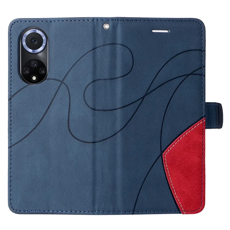 KT Leath Series 1 Anti-fingerprint Dual-Color Splicing Style Flip Phone Shell pu Leather Portefeuille Conception de Téléphone Étui Avec Stand Pour Huawei Nova 9 / Honor 50 - Bleu