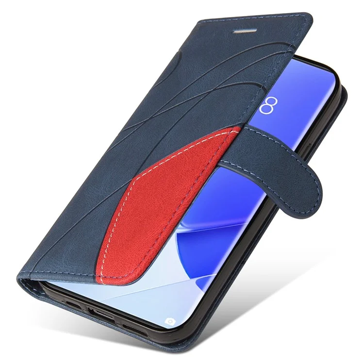 KT Leath Series 1 Anti-fingerprint Dual-Color Splicing Style Flip Phone Shell pu Leather Portefeuille Conception de Téléphone Étui Avec Stand Pour Huawei Nova 9 / Honor 50 - Bleu