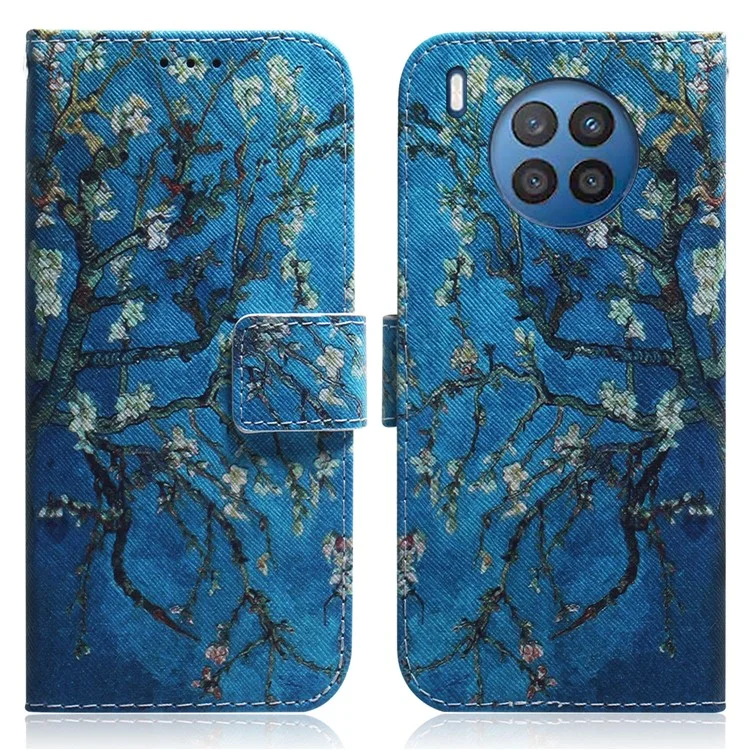 Étui en cuir à motif mignon Étui de protection complète du corps Étui à rabat portefeuille antichoc pour Huawei nova 8i / Honor 50 Lite - Fleur d'abricot