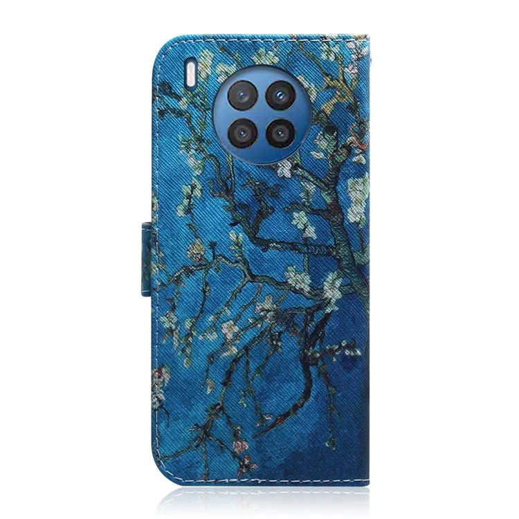 Étui en cuir à motif mignon Étui de protection complète du corps Étui à rabat portefeuille antichoc pour Huawei nova 8i / Honor 50 Lite - Fleur d'abricot