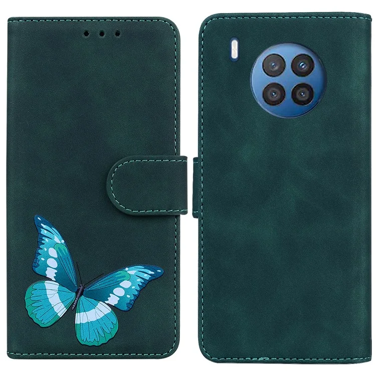 Butterfly Printing Stand Portefeuille Conception Couverture de Téléphone en Cuir Tactile Pour Huawei Nova 8i / Honneur 50 Lite - Vert