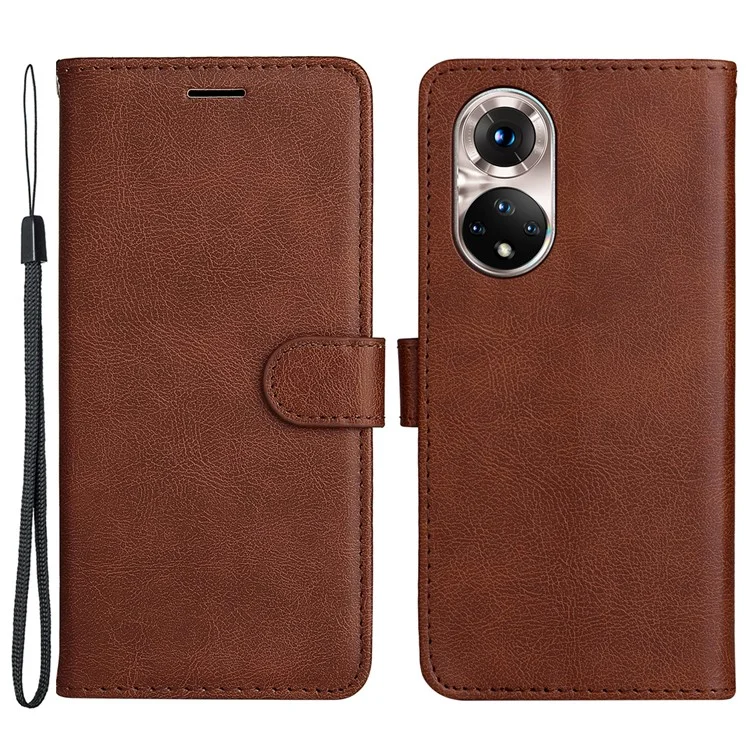 KT Leather Series-2 Caso de Couro de Coloração Sólida Caixa de Couro Interna TPU Soft Top Telefone Com Suporte Ajustável Para Honra 50 5G/Huawei Nova 9 - Castanho