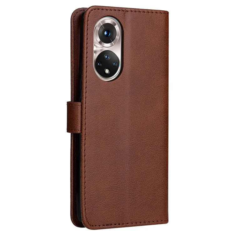 KT Leather Series-2 Caso de Couro de Coloração Sólida Caixa de Couro Interna TPU Soft Top Telefone Com Suporte Ajustável Para Honra 50 5G/Huawei Nova 9 - Castanho