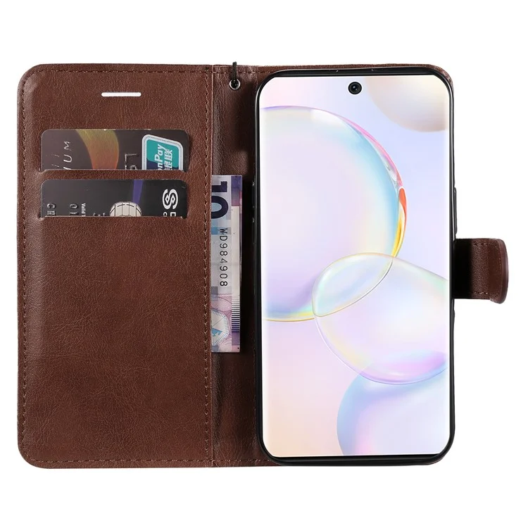 KT Leather Series-2 Caso de Couro de Coloração Sólida Caixa de Couro Interna TPU Soft Top Telefone Com Suporte Ajustável Para Honra 50 5G/Huawei Nova 9 - Castanho