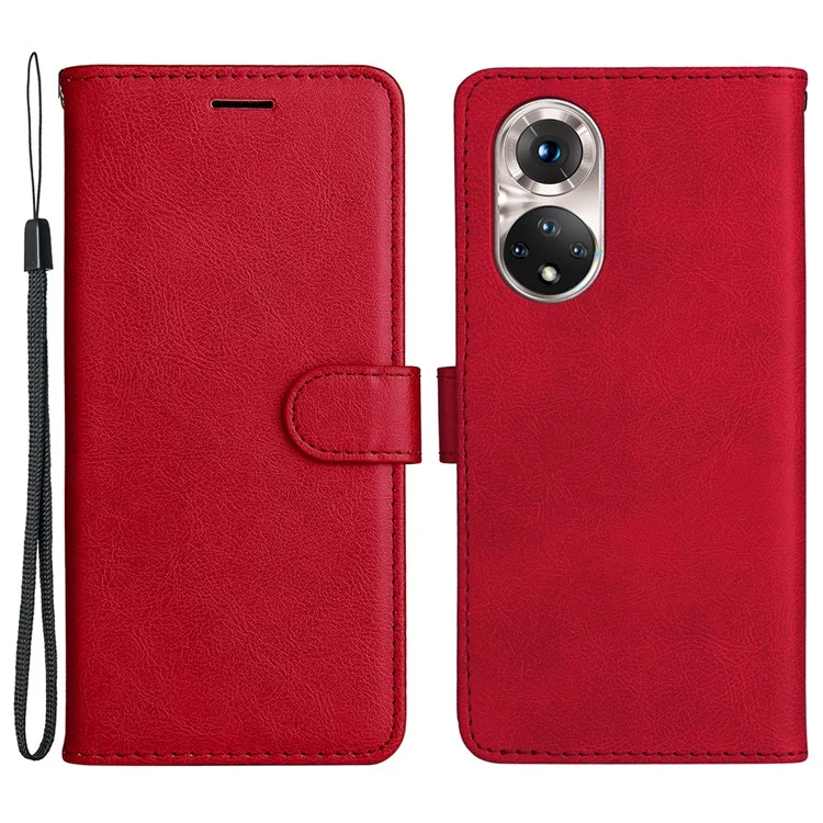 KT Leather Series-2 Solid Color Wallet Leather Case Inner Soft TPU Phone Cover with Adjustable Stand for Honor 50 5G/Huawei nova 9 - Red