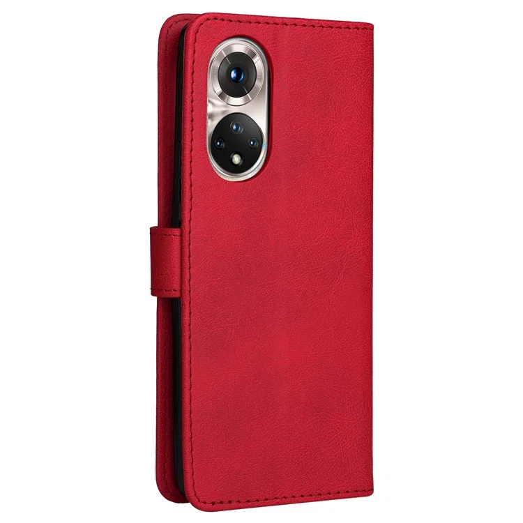 KT Leather Series-2 Solid Color Wallet Leather Case Inner Soft TPU Phone Cover with Adjustable Stand for Honor 50 5G/Huawei nova 9 - Red