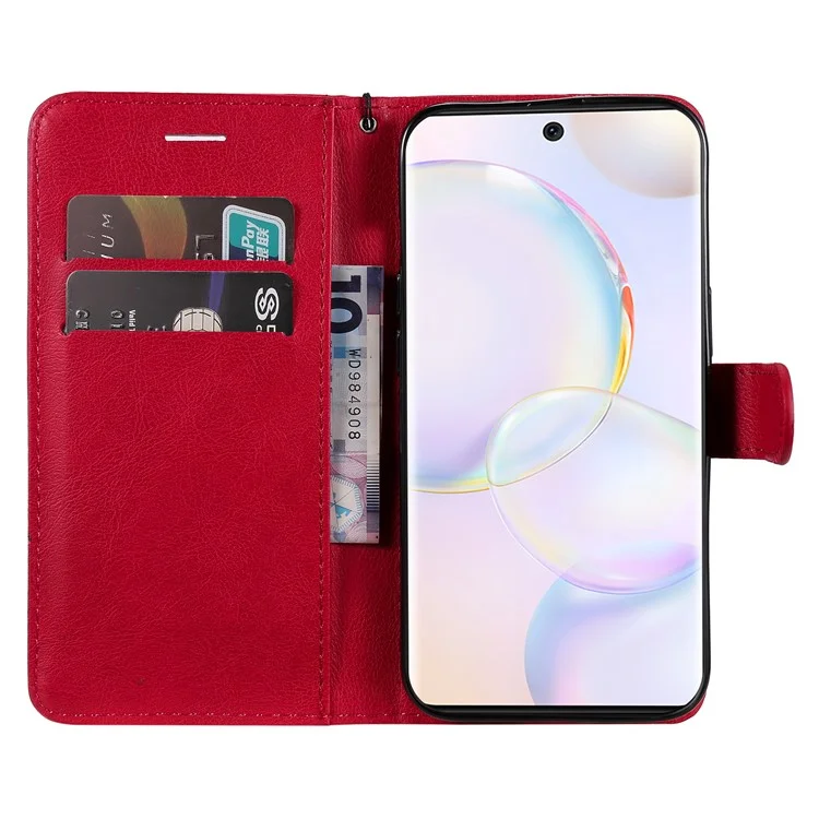 KT Leather Series-2 Solid Color Wallet Leather Case Inner Soft TPU Phone Cover with Adjustable Stand for Honor 50 5G/Huawei nova 9 - Red