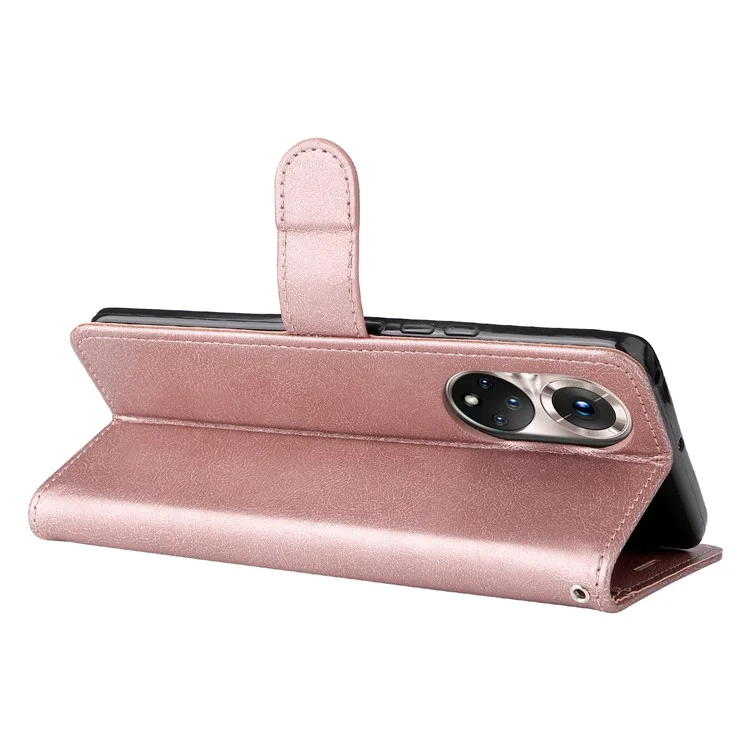 KT Leather Series-2 Solid Color Wallet Leather Case Inner Soft TPU Phone Cover with Adjustable Stand for Honor 50 5G/Huawei nova 9 - Rose Gold