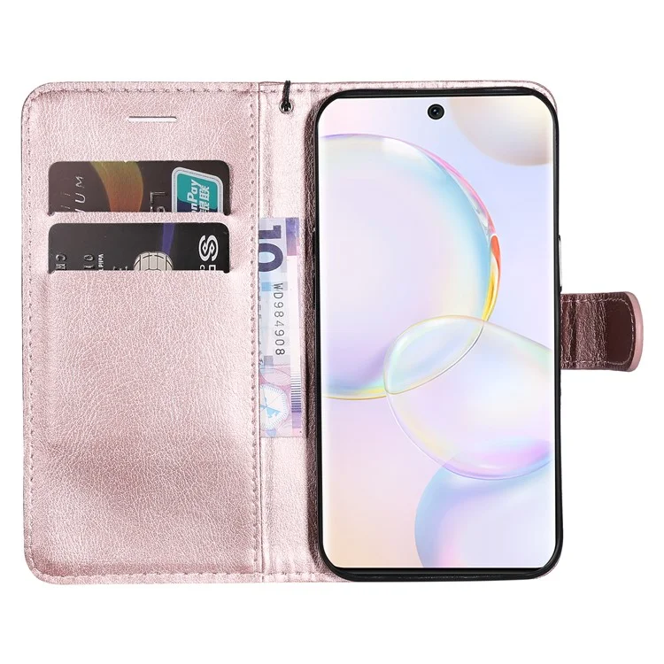 KT Leath Series-2 Couile de Portefeuille de Couleur Unie Solide Couverture de Téléphone TPU Soft TPU Avec Support Réglable Pour Honor 50 5g / Huawei Nova 9 - or Rose