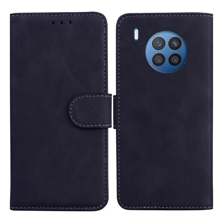 Coque de téléphone Flip Wallet à couleur unie et antichoc en cuir PU pour Huawei nova 8i/Honor 50 Lite - Noir