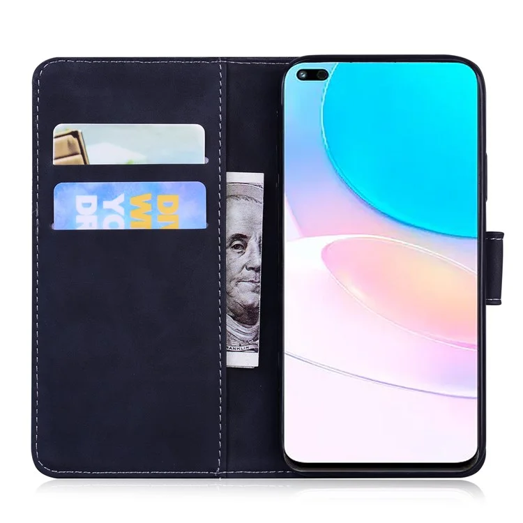 Coque de téléphone Flip Wallet à couleur unie et antichoc en cuir PU pour Huawei nova 8i/Honor 50 Lite - Noir
