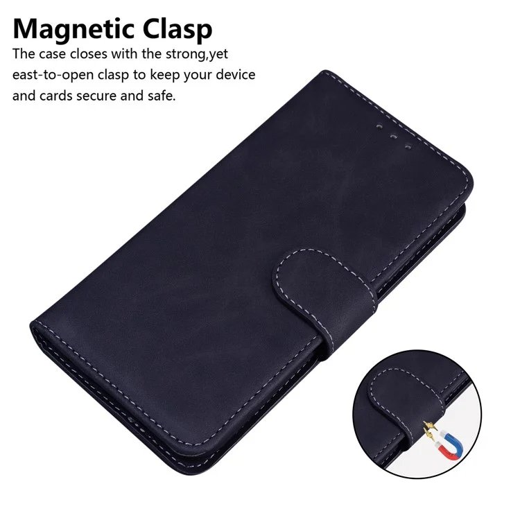 Coque de téléphone Flip Wallet à couleur unie et antichoc en cuir PU pour Huawei nova 8i/Honor 50 Lite - Noir