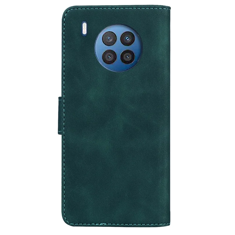 Solid Color Shockproof Phone Cover PU Leather Stand Wallet Flip Case for Huawei nova 8i/Honor 50 Lite - Green