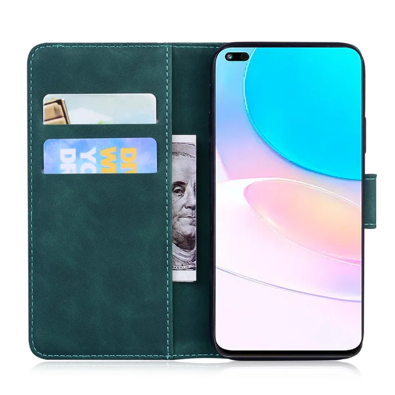 Solid Color Shockproof Phone Cover PU Leather Stand Wallet Flip Case for Huawei nova 8i/Honor 50 Lite - Green