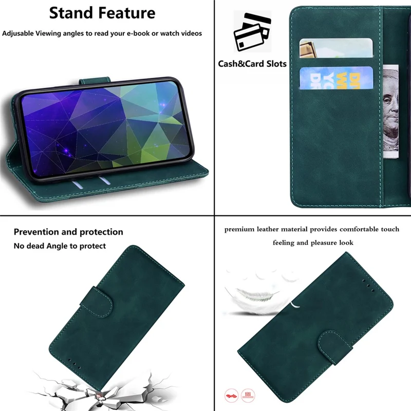 Solid Color Shockproof Phone Cover PU Leather Stand Wallet Flip Case for Huawei nova 8i/Honor 50 Lite - Green