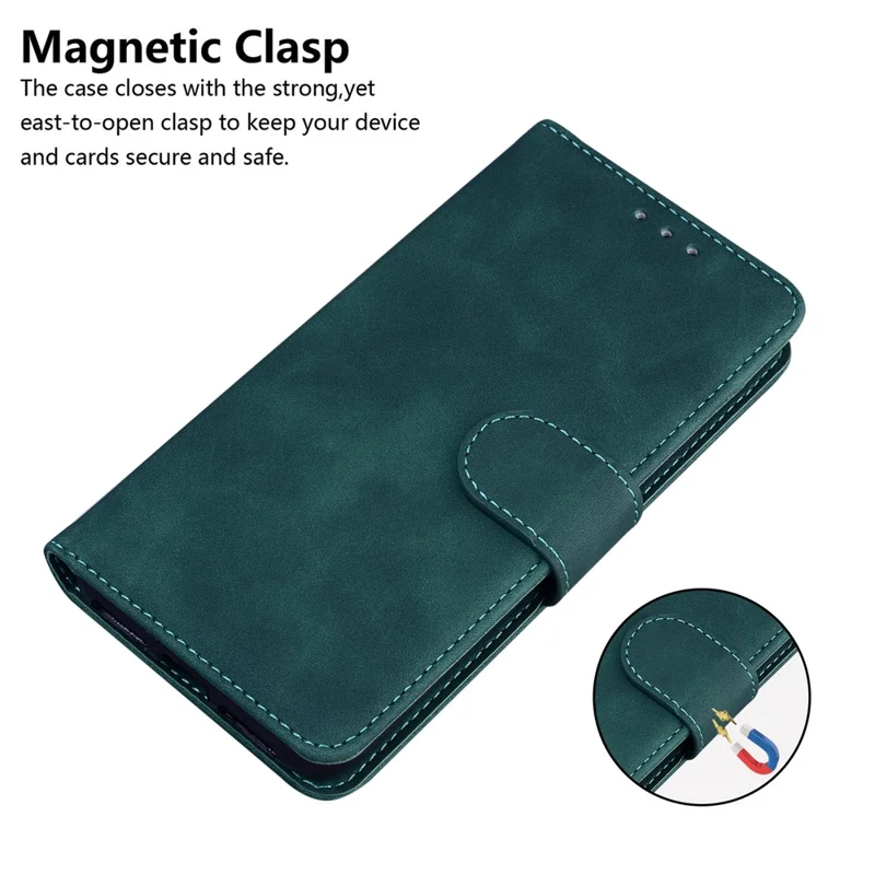 Solid Color Shockproof Phone Cover PU Leather Stand Wallet Flip Case for Huawei nova 8i/Honor 50 Lite - Green