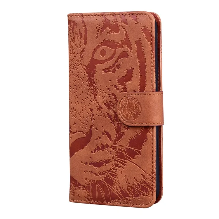 Étui portefeuille en cuir PU avec motif tigre et rabat magnétique, support pour Huawei nova 8i / Honor 50 Lite - Brun