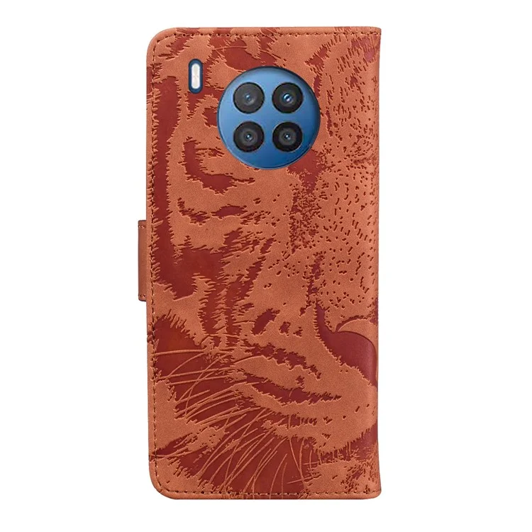 Étui portefeuille en cuir PU avec motif tigre et rabat magnétique, support pour Huawei nova 8i / Honor 50 Lite - Brun