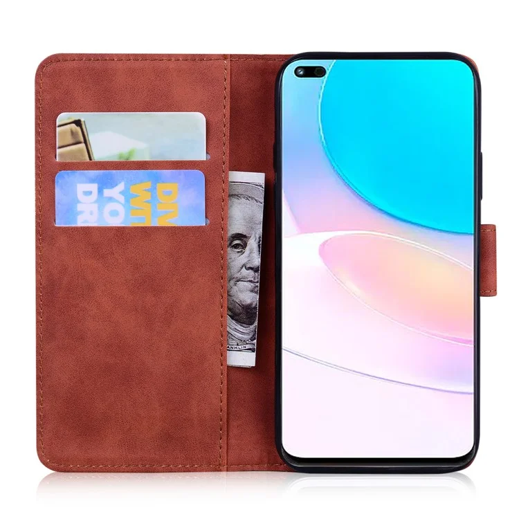 Étui portefeuille en cuir PU avec motif tigre et rabat magnétique, support pour Huawei nova 8i / Honor 50 Lite - Brun