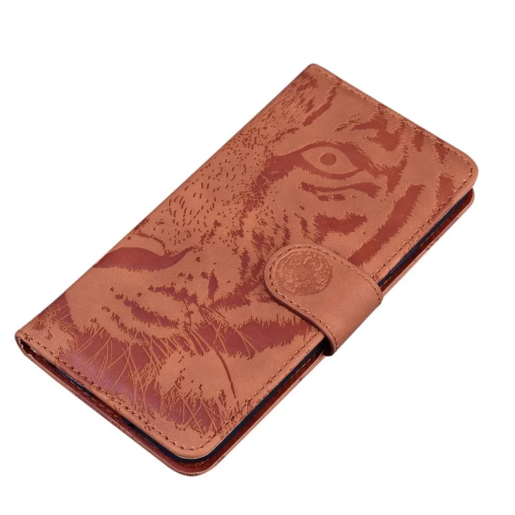 Étui portefeuille en cuir PU avec motif tigre et rabat magnétique, support pour Huawei nova 8i / Honor 50 Lite - Brun