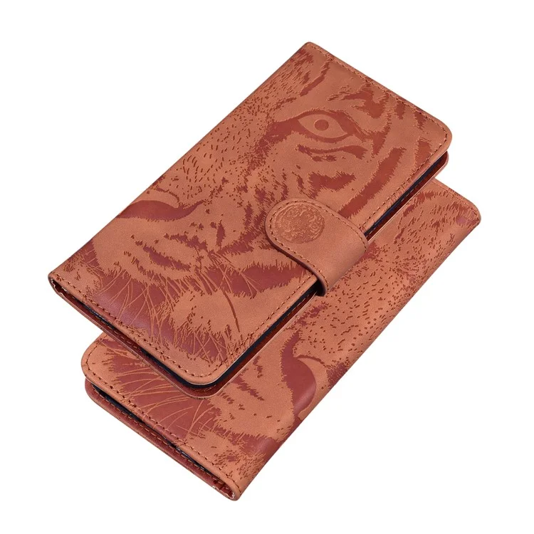 Étui portefeuille en cuir PU avec motif tigre et rabat magnétique, support pour Huawei nova 8i / Honor 50 Lite - Brun