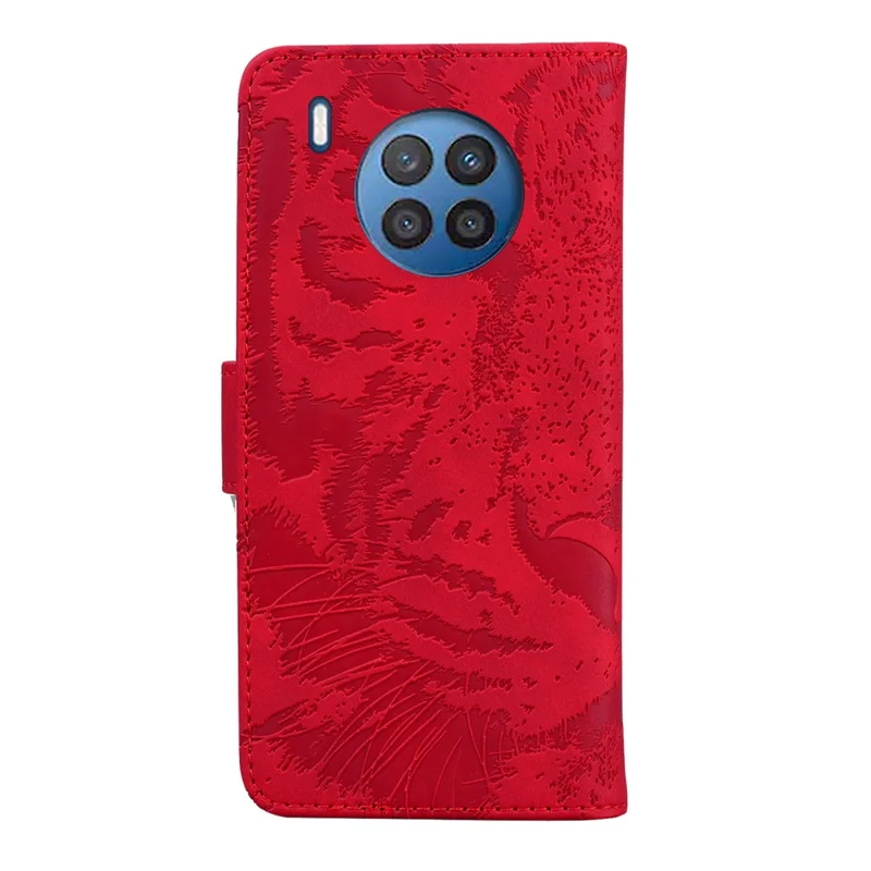 Tiger Pattern Imprinted Horizontal Flip PU Leather Case Magnetic Clasp Stand Wallet Phone Cover for Huawei nova 8i / Honor 50 Lite - Red
