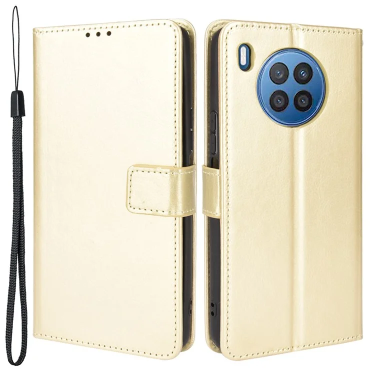 Crazy Horse Texture Anti-Scratch PU le Cuir Portefeuille Case de Fermage Magnétique Avec Bracelet de Poignet Pour Huawei Nova 8i / Honor 50 Lite - or