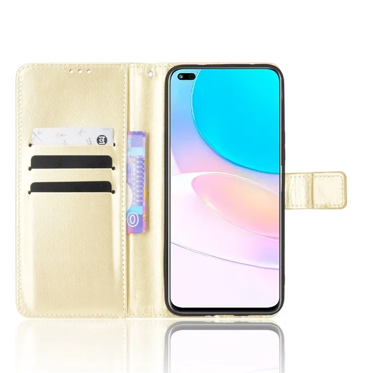 Crazy Horse Texture Anti-Scratch PU le Cuir Portefeuille Case de Fermage Magnétique Avec Bracelet de Poignet Pour Huawei Nova 8i / Honor 50 Lite - or