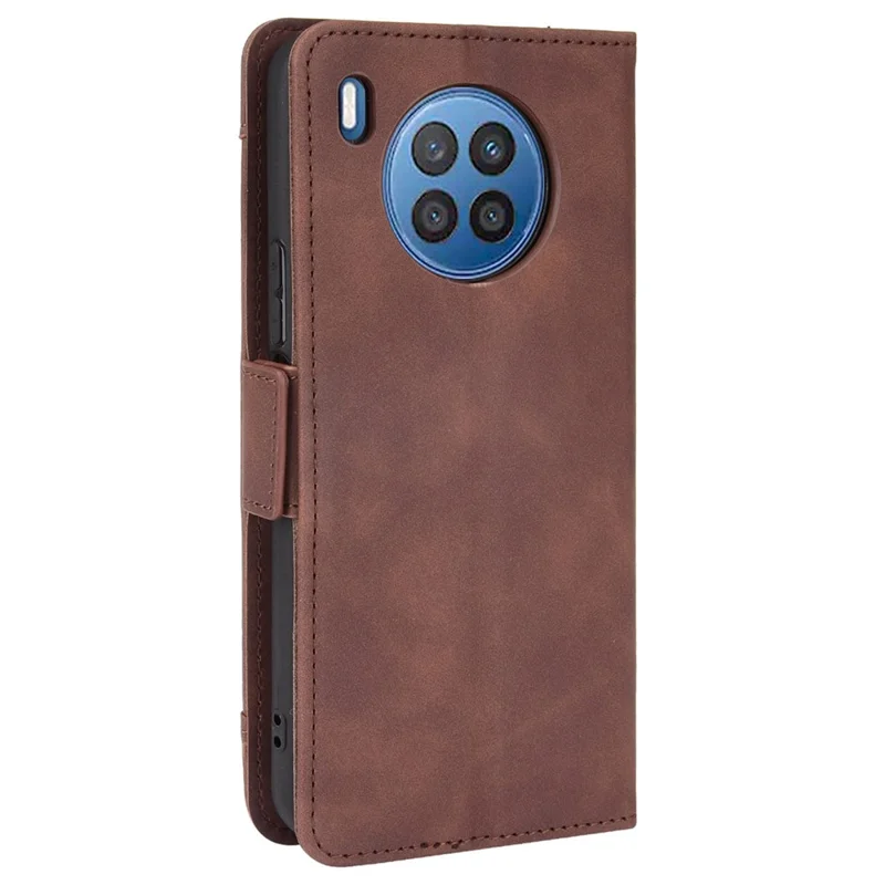 For Huawei nova 8i/Honor 50 Lite Shockproof Magnetic Closure Flip Case Multiple Card Slot Design PU Leather Wallet Phone Cover - Brown