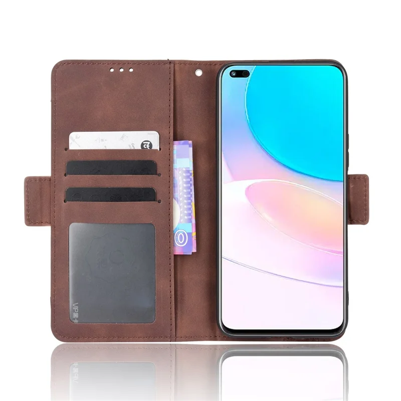 For Huawei nova 8i/Honor 50 Lite Shockproof Magnetic Closure Flip Case Multiple Card Slot Design PU Leather Wallet Phone Cover - Brown