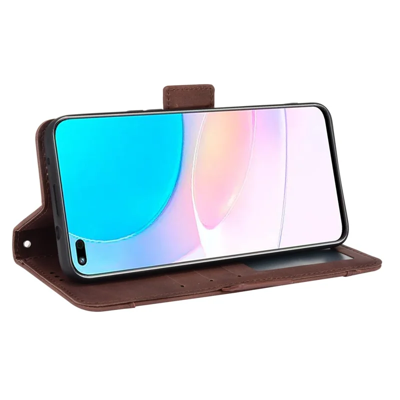 For Huawei nova 8i/Honor 50 Lite Shockproof Magnetic Closure Flip Case Multiple Card Slot Design PU Leather Wallet Phone Cover - Brown