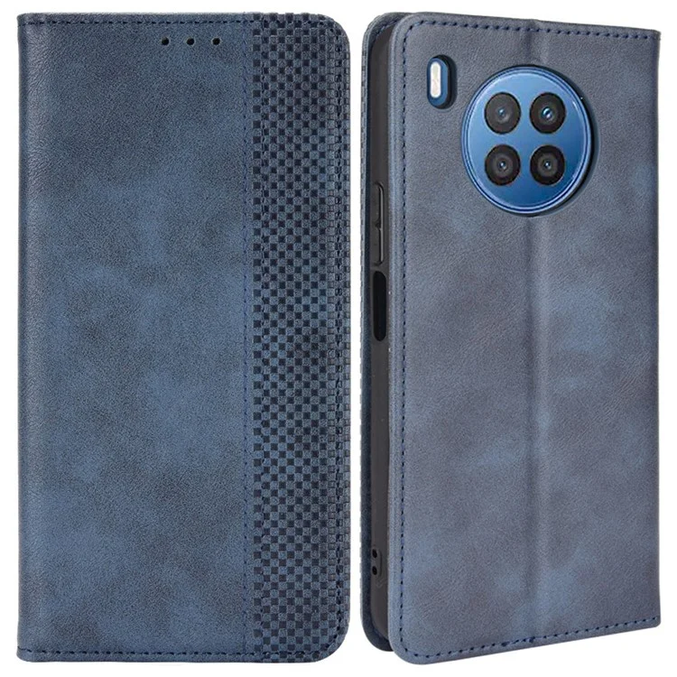 Étui en cuir pour téléphone portable Rétro Texture Portefeuille Support de protection pour Huawei nova 8i/Honor 50 Lite - Bleu