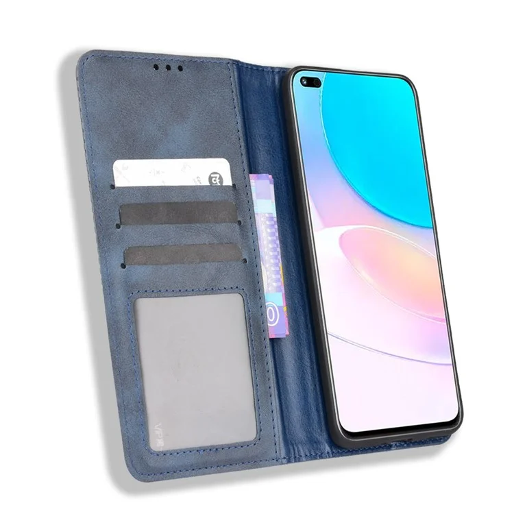 Étui en cuir pour téléphone portable Rétro Texture Portefeuille Support de protection pour Huawei nova 8i/Honor 50 Lite - Bleu