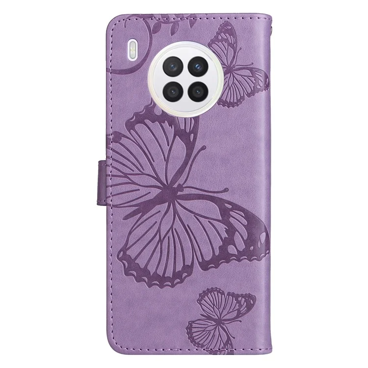 Série Fleur d'Impression KT - Étui portefeuille en cuir PU avec motif papillon imprimé, support, antichoc et dragonne pour Huawei nova 8i / Honor 50 Lite - Violet 