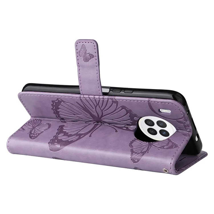 Série Fleur d'Impression KT - Étui portefeuille en cuir PU avec motif papillon imprimé, support, antichoc et dragonne pour Huawei nova 8i / Honor 50 Lite - Violet 