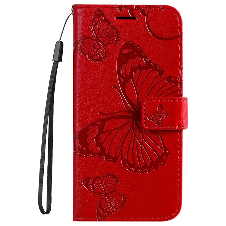 KT Imprinting Flower Series-2 PU Leather Magnetic Flip Wallet Case Stand Imprinted Butterfly Pattern Full Body Protective Cover with Strap for Honor 50 5G / Huawei nova 9 - Vermelho