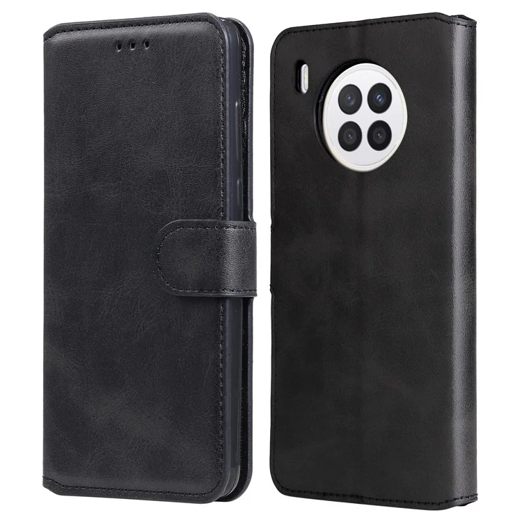 For Huawei nova 8i/Honor 50 Lite 5G Classic Stand Design Cover PU Leather Wallet Drop-proof Flip Phone Case Shell - Black