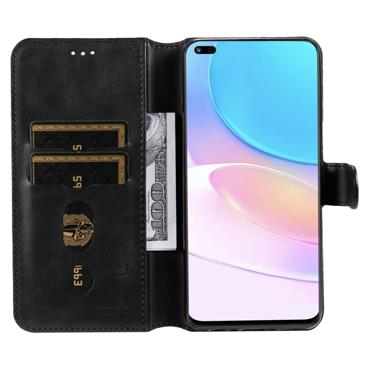 For Huawei nova 8i/Honor 50 Lite 5G Classic Stand Design Cover PU Leather Wallet Drop-proof Flip Phone Case Shell - Black