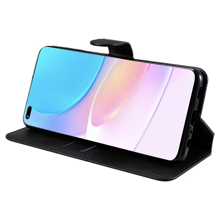 For Huawei nova 8i/Honor 50 Lite 5G Classic Stand Design Cover PU Leather Wallet Drop-proof Flip Phone Case Shell - Black