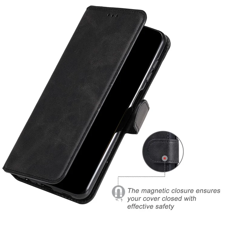 For Huawei nova 8i/Honor 50 Lite 5G Classic Stand Design Cover PU Leather Wallet Drop-proof Flip Phone Case Shell - Black