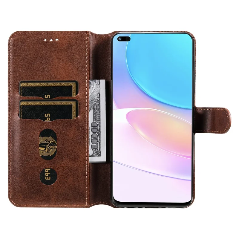 For Huawei nova 8i/Honor 50 Lite 5G Classic Stand Design Cover PU Leather Wallet Drop-proof Flip Phone Case Shell - Brown