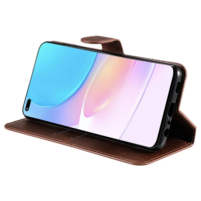 For Huawei nova 8i/Honor 50 Lite 5G Classic Stand Design Cover PU Leather Wallet Drop-proof Flip Phone Case Shell - Brown