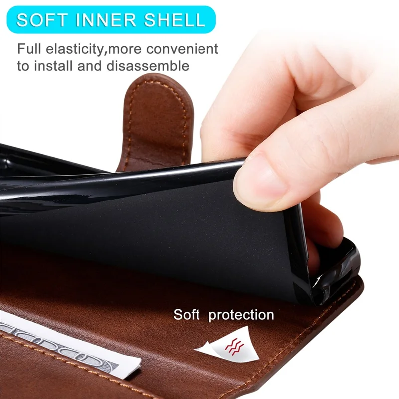 For Huawei nova 8i/Honor 50 Lite 5G Classic Stand Design Cover PU Leather Wallet Drop-proof Flip Phone Case Shell - Brown
