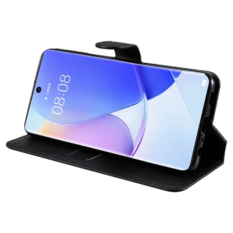 Impact-resistant Wallet Stand PU Leather + TPU Magnetic Clasp Phone Cover Case for Huawei nova 9/Honor 50 - Black