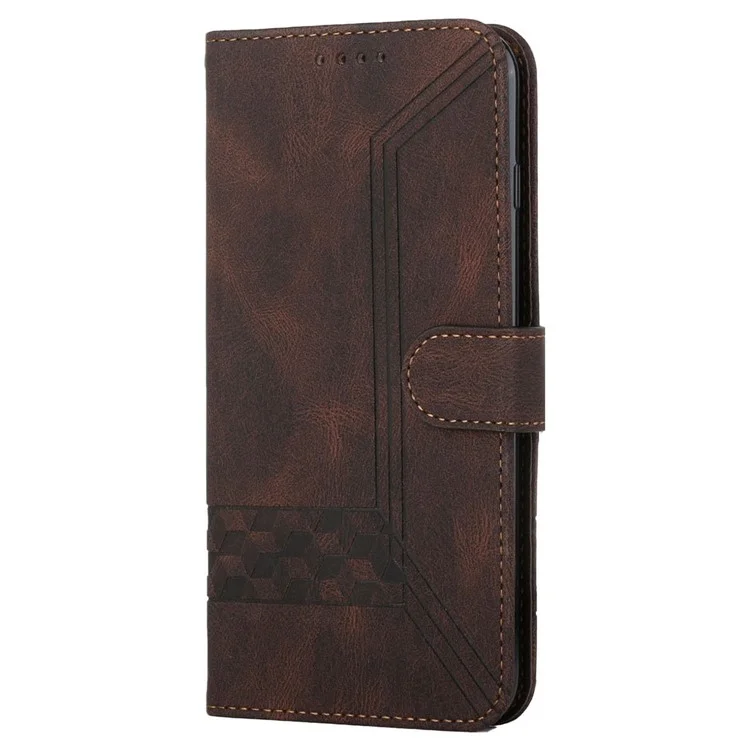 YX0010 Rombus Lines Implinting Skin Touch Feel Leather Flip Cover + Soft Inner Shell Shower Costect Spoate с Ремешком Для Запястья Для Huawei Nova 9/Honor 50 - Коричневый
