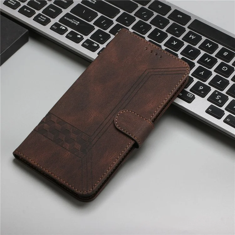 YX0010 Rombus Lines Implinting Skin Touch Feel Leather Flip Cover + Soft Inner Shell Shower Costect Spoate с Ремешком Для Запястья Для Huawei Nova 9/Honor 50 - Коричневый