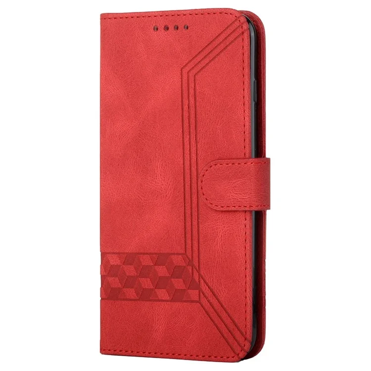 YX0010 Linee Rombo Imprinting Cutaneo Feel Copertura di Flip in Pelle + Custodia Protettiva Del Portafoglio di Guscio Interno Morbido Con Cinturino da Polso Per Huawei Nova 9/Honor 50 - Rosso