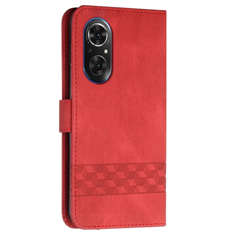 YX0010 Linee Rombo Imprinting Cutaneo Feel Copertura di Flip in Pelle + Custodia Protettiva Del Portafoglio di Guscio Interno Morbido Con Cinturino da Polso Per Huawei Nova 9/Honor 50 - Rosso