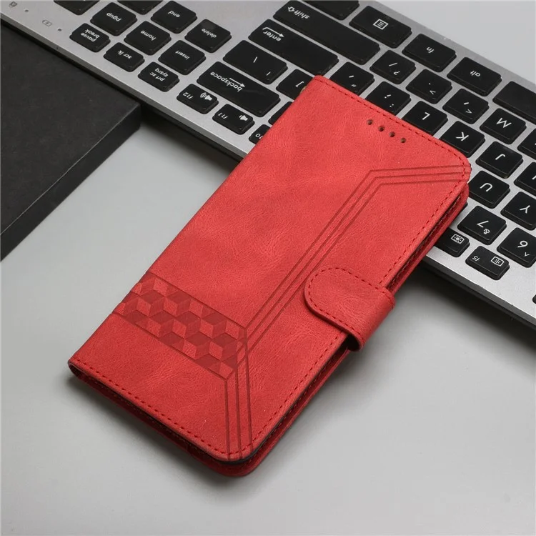 Líneas de Rombo YX0010 Impresión de la Piel Touch de Piel Cubierta de Flip de Cuero + Billetera de Cáscara Interior Suave Caso Protector Con Correa Para la Muñeca Para Huawei Nova 9/Honor 50 - Rojo